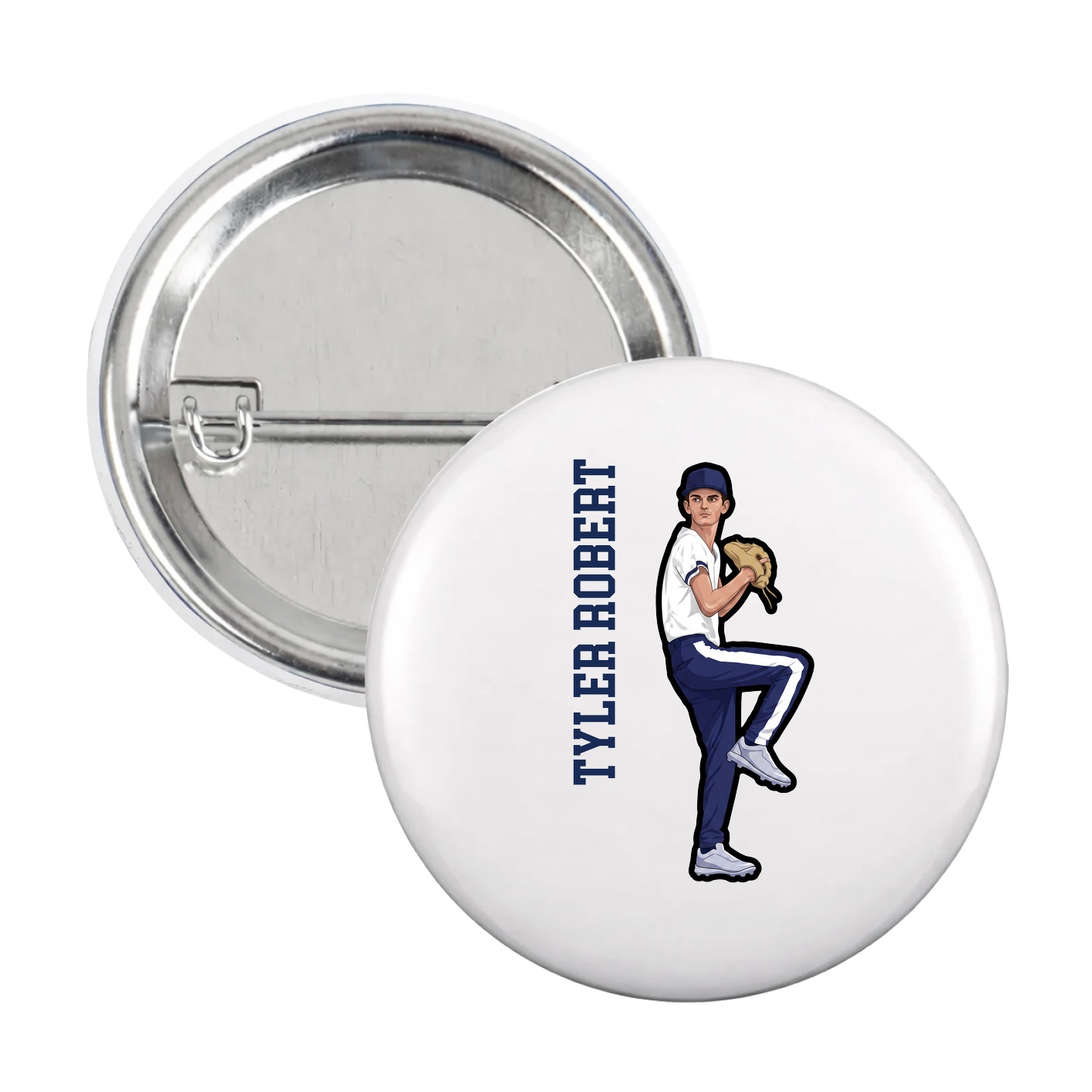 Game Day Button — Name Vertical in White