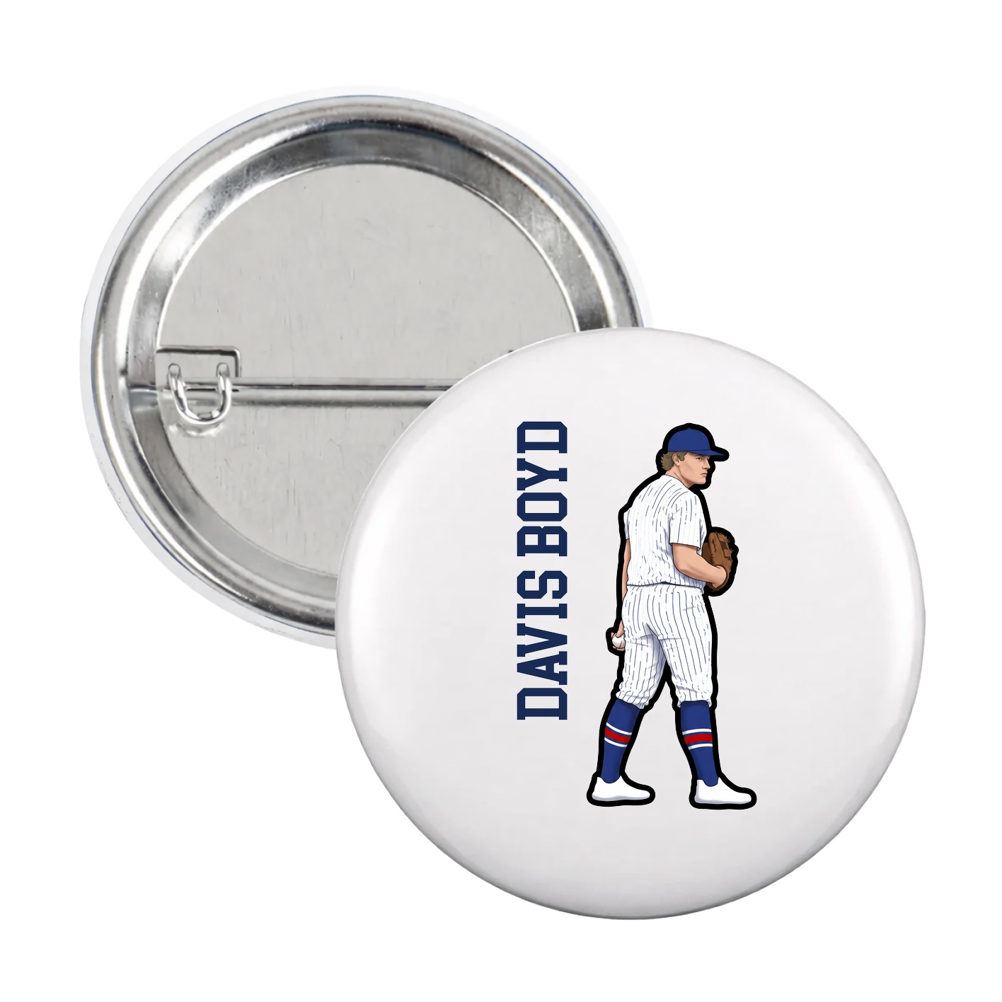 Game Day Button — Name Vertical in White
