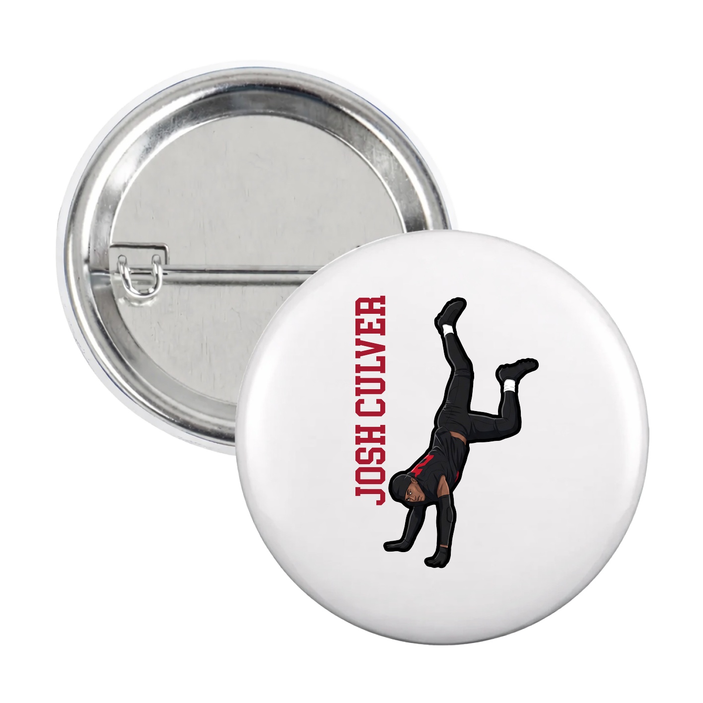 Game Day Button — Name Vertical in White