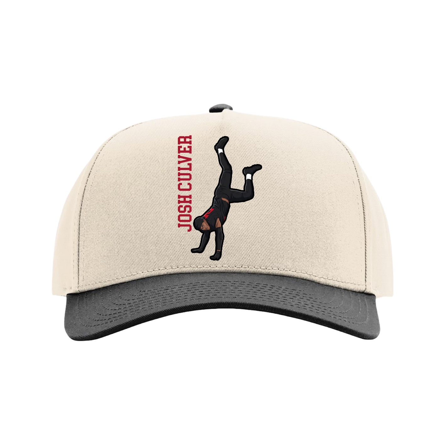 Full Fabric Five-Panel Champ Cap — Name Vertical in Cream/Black