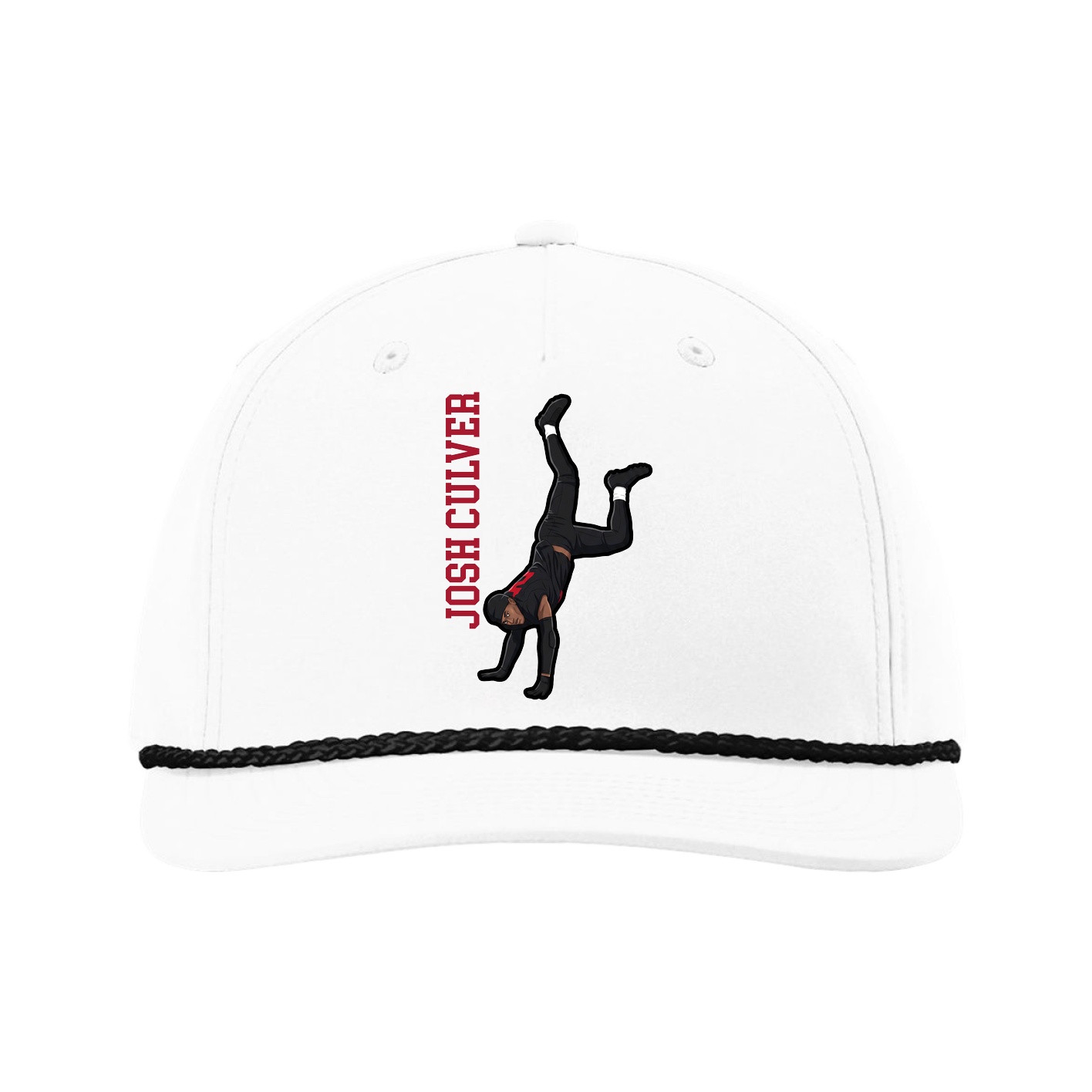 Five-Panel Classic Rope Cap — Name Vertical in White