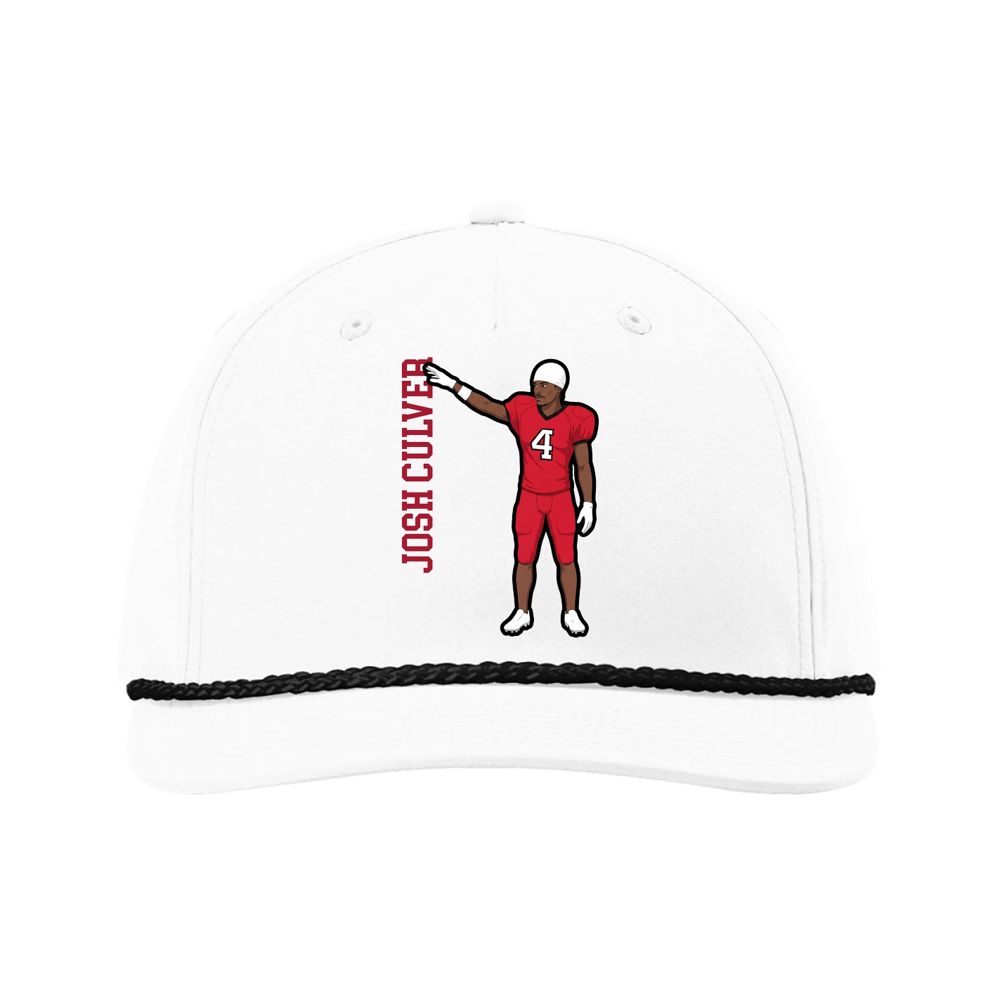 Five-Panel Classic Rope Cap — Name Vertical in White