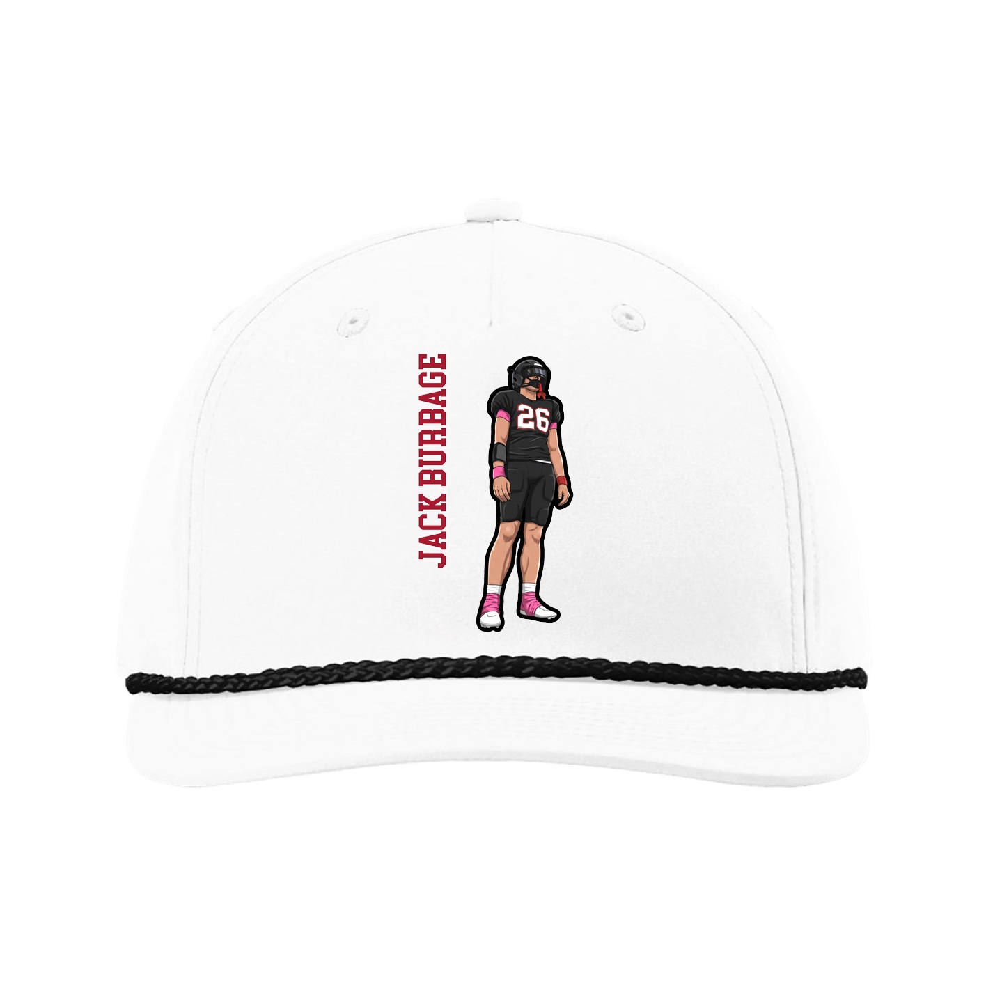 Five-Panel Classic Rope Cap — Name Vertical in White