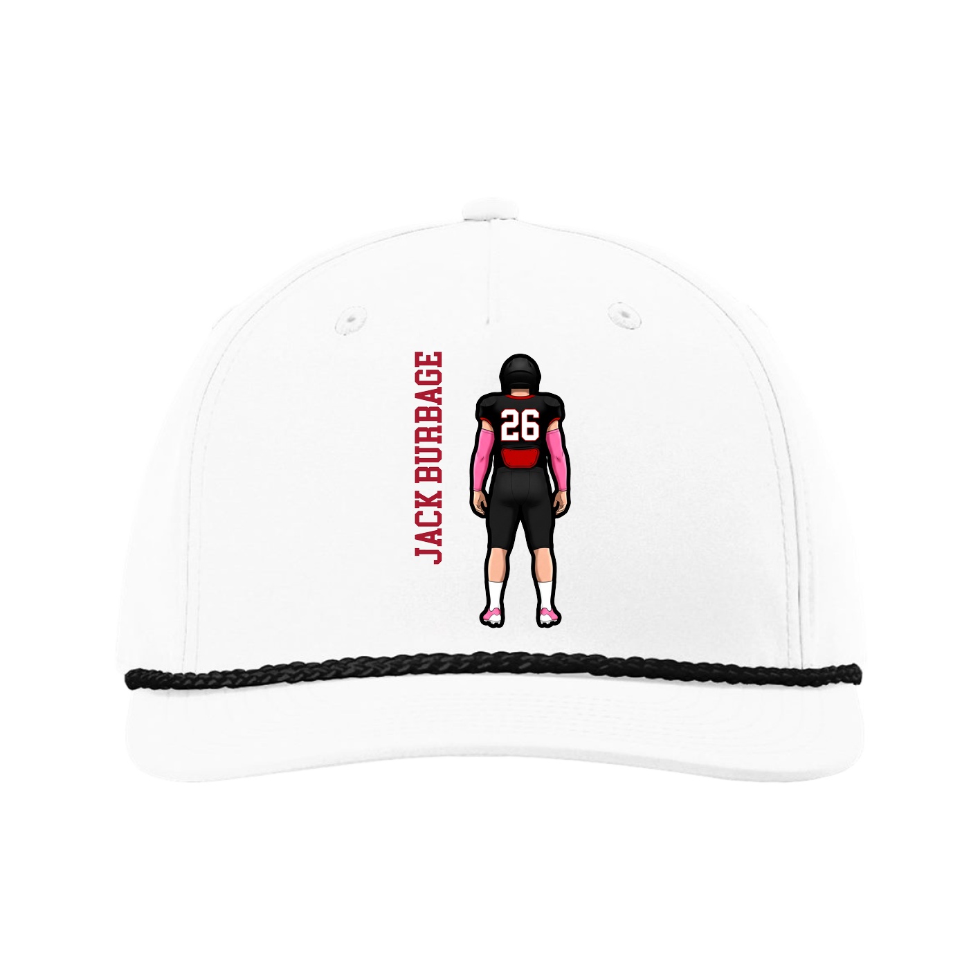 Five-Panel Classic Rope Cap — Name Vertical in White