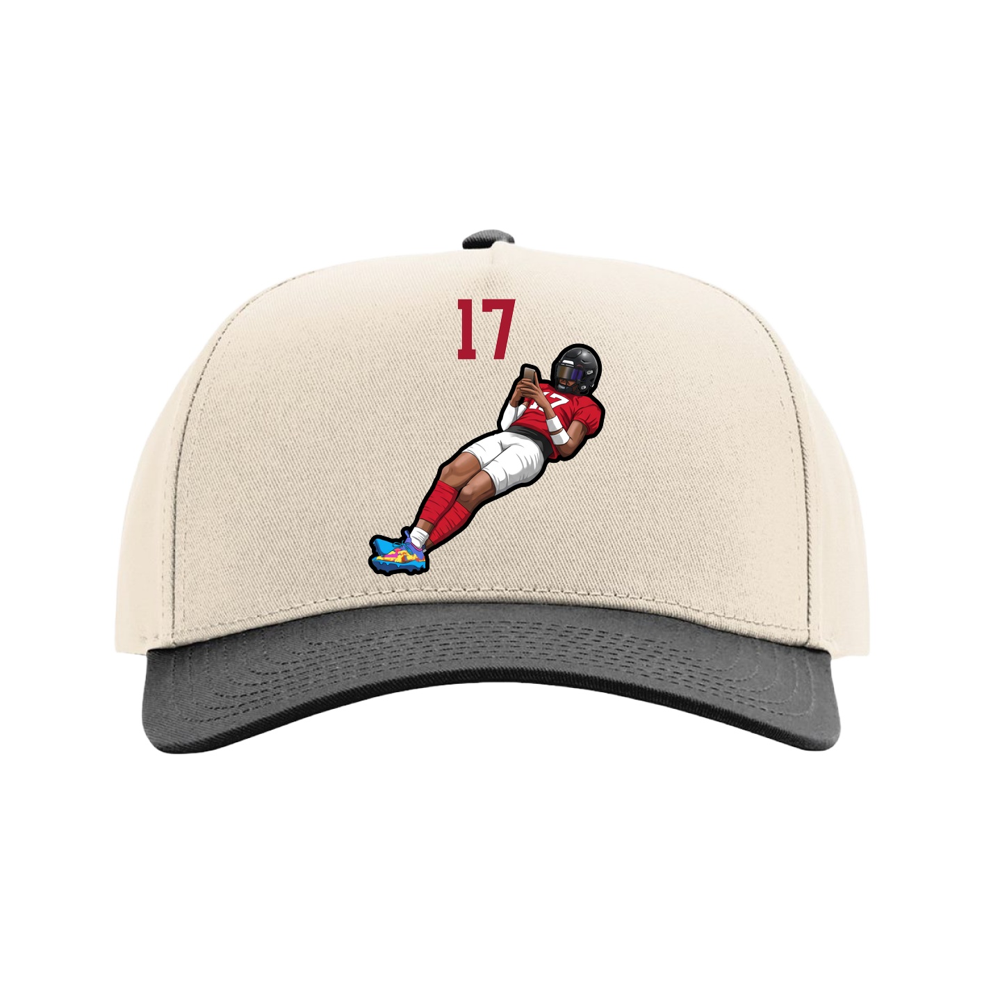Full Fabric Five-Panel Champ Cap — Number Top in Cream/Black