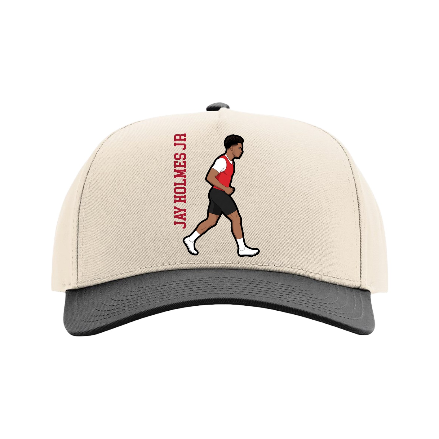 Full Fabric Five-Panel Champ Cap — Name Vertical in Cream/Black