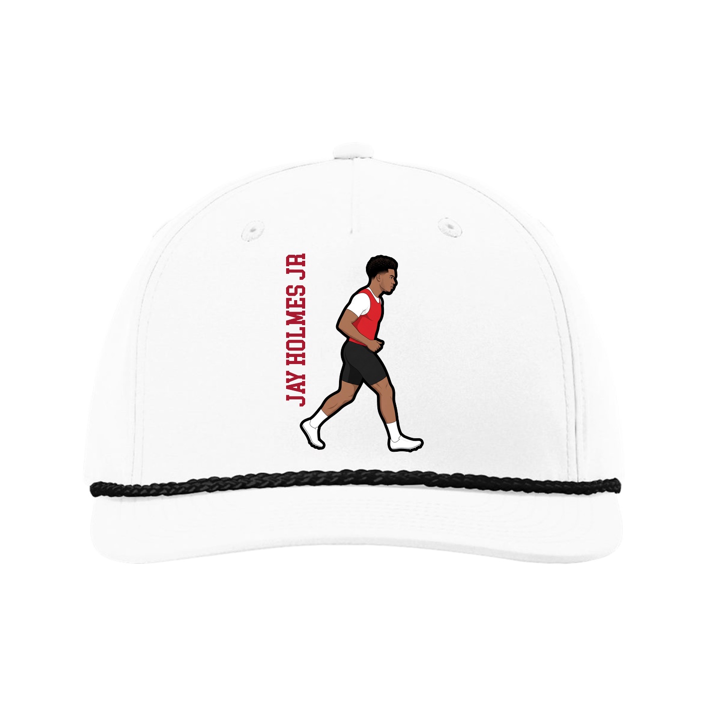 Five-Panel Classic Rope Cap — Name Vertical in White