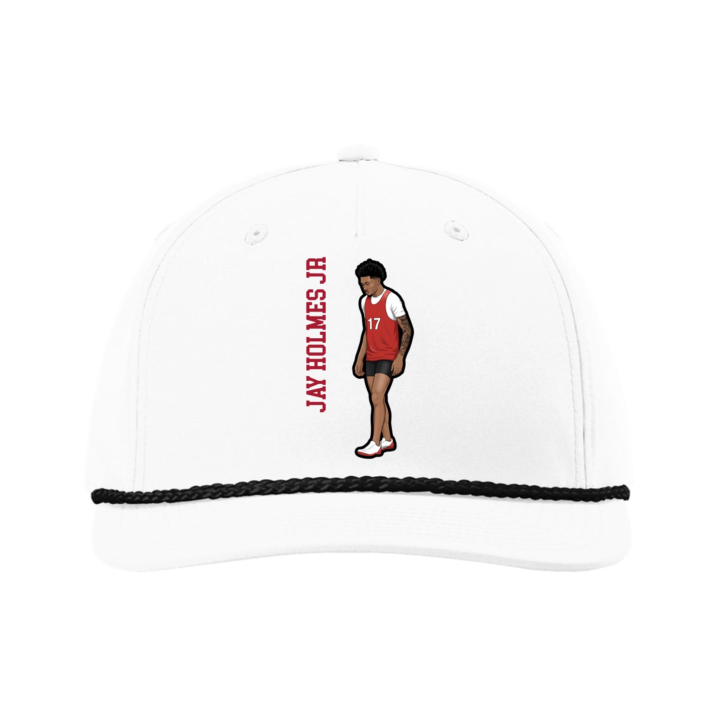 Five-Panel Classic Rope Cap — Name Vertical in White