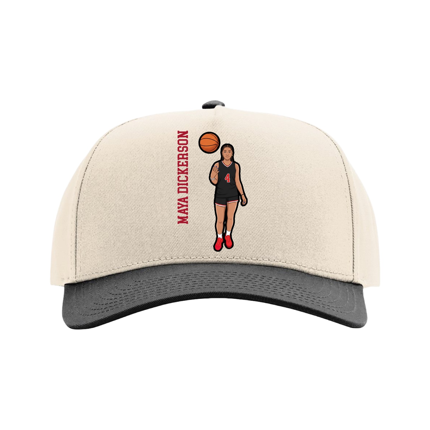 Full Fabric Five-Panel Champ Cap — Name Vertical in Cream/Black