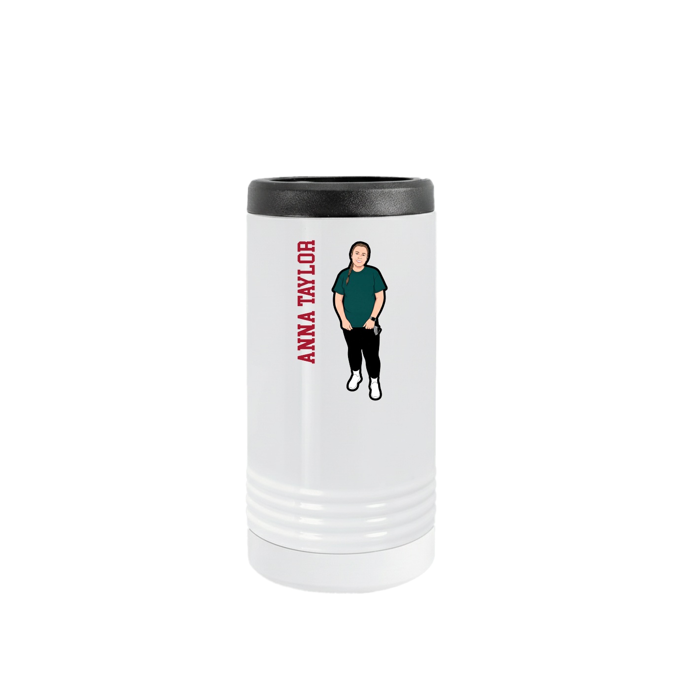 Slim Beverage Holder — Name Vertical in White