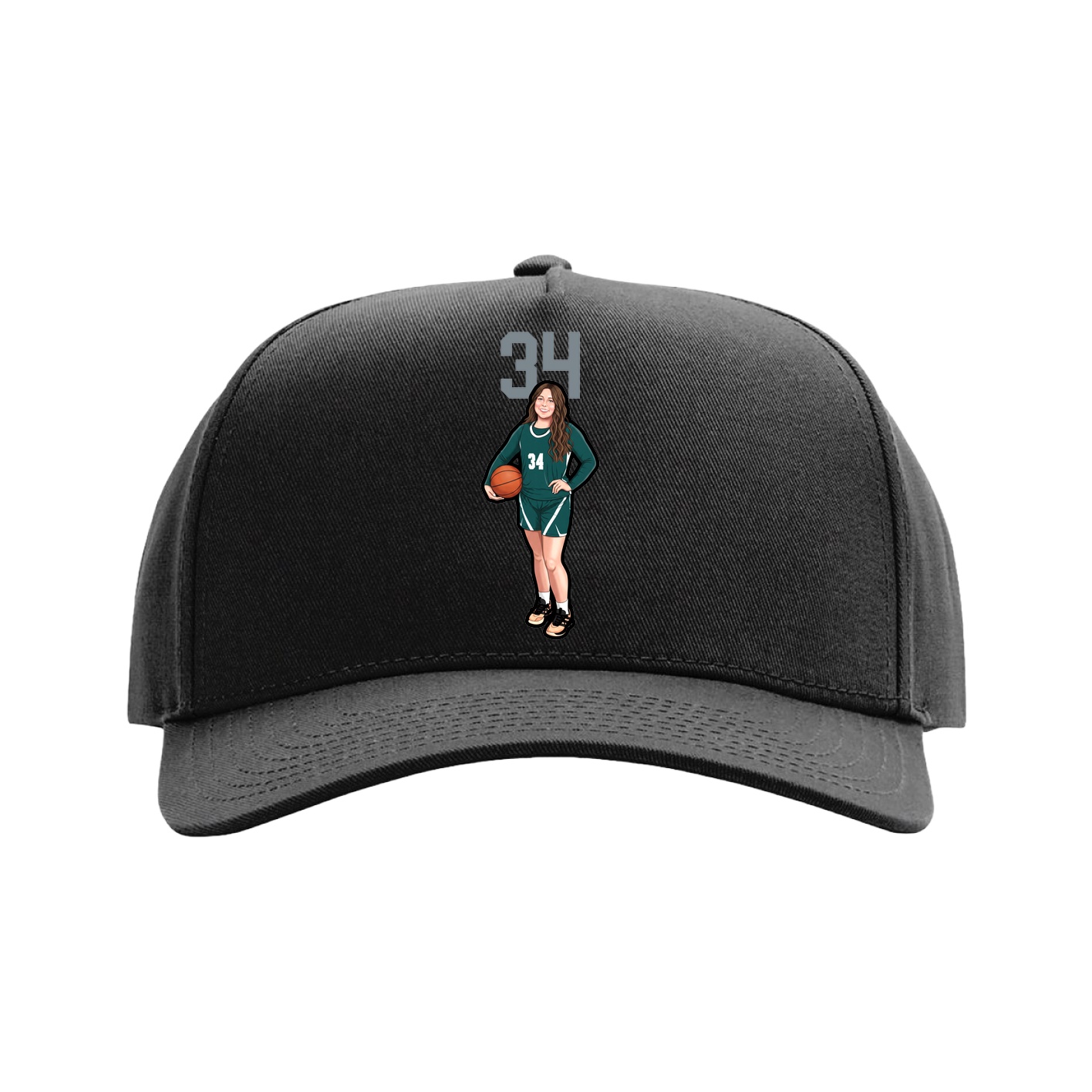 Full Fabric Five-Panel Champ Cap — Number Top in Black