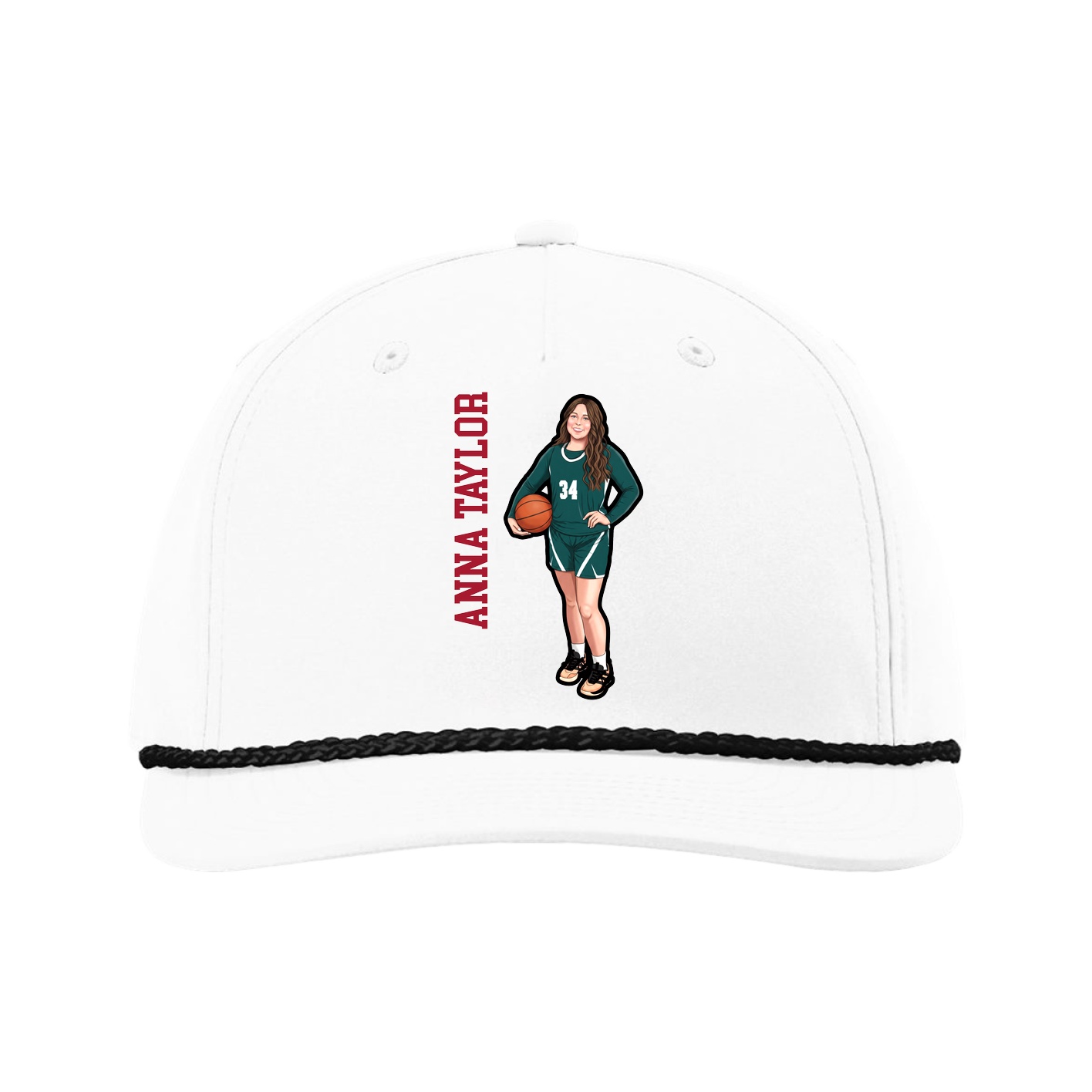 Five-Panel Classic Rope Cap — Name Vertical in White
