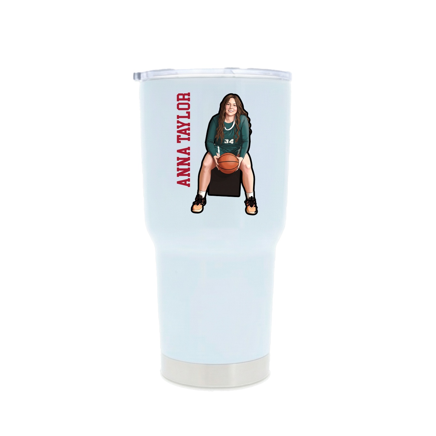 30oz Stainless Steel Tumbler — Name Vertical in White