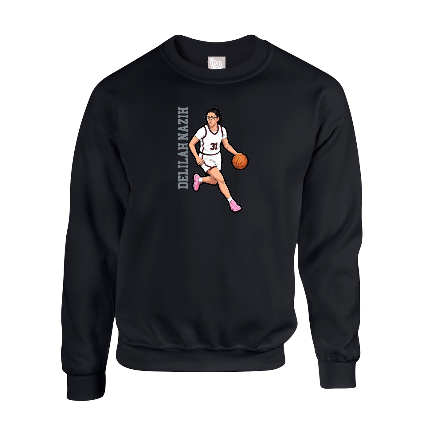 Fleece Crew — Name Vertical in Black