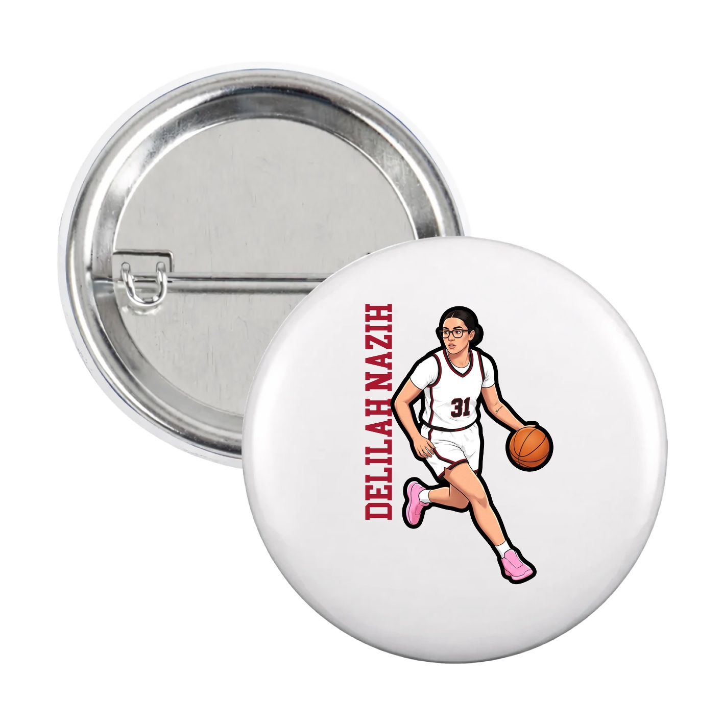Game Day Button — Name Vertical in White