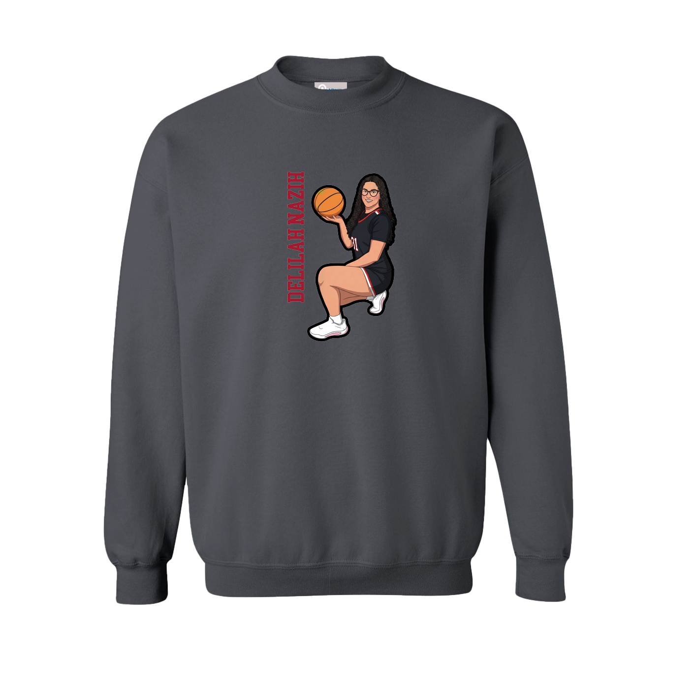 Fleece Crew — Name Vertical in Grey