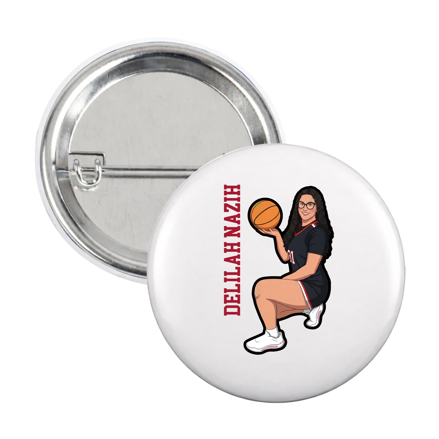 Game Day Button — Name Vertical in White