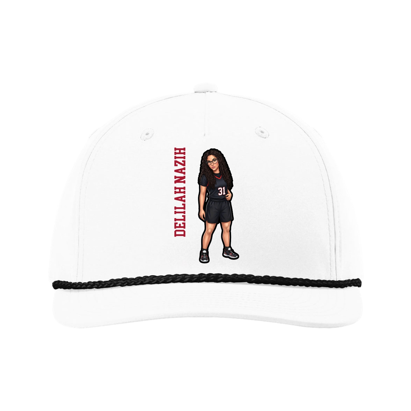 Five-Panel Classic Rope Cap — Name Vertical in White