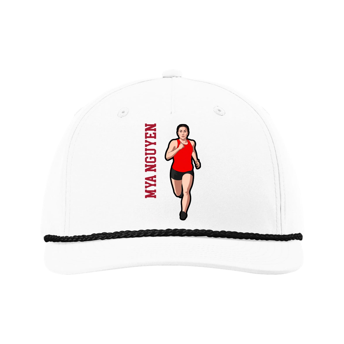 Five-Panel Classic Rope Cap — Name Vertical in White