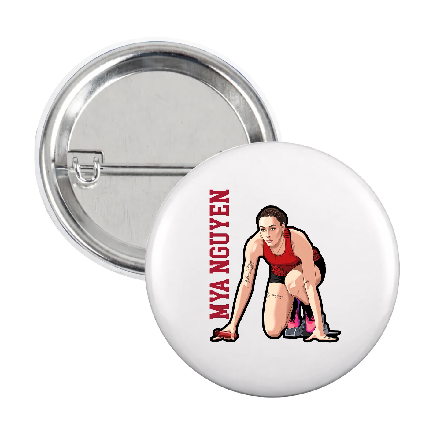 Game Day Button — Name Vertical in White