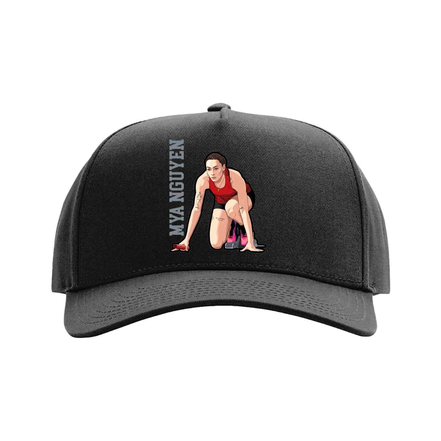 Full Fabric Five-Panel Champ Cap — Name Vertical in Black