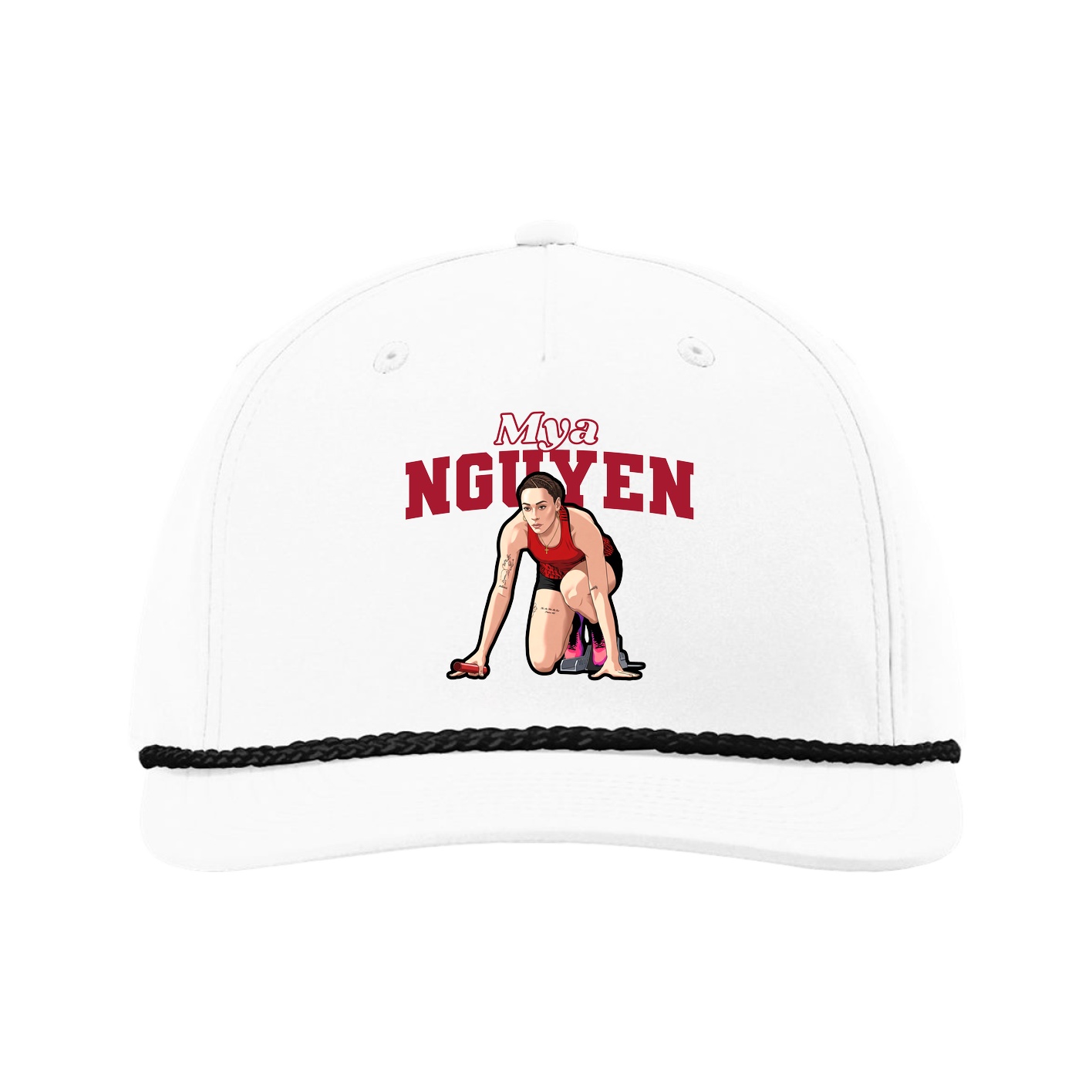 Five-Panel Classic Rope Cap — Name Arch in White
