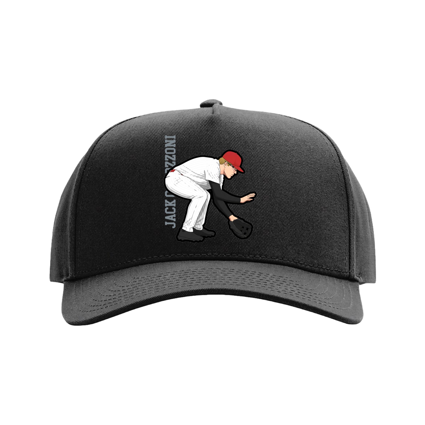 Full Fabric Five-Panel Champ Cap — Name Vertical in Black