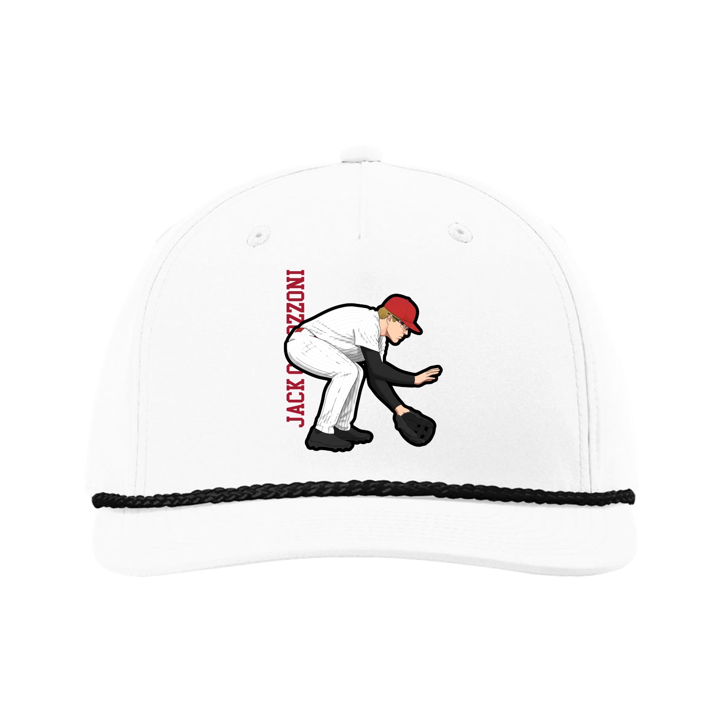 Five-Panel Classic Rope Cap — Name Vertical in White