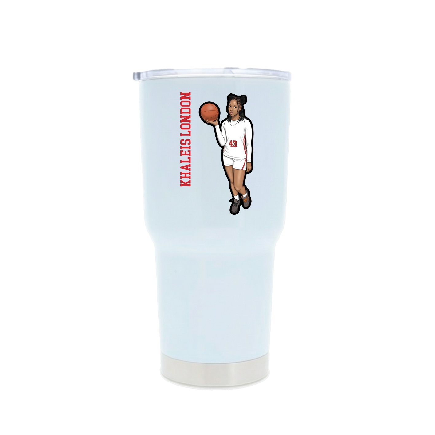 30oz Stainless Steel Tumbler — Name Vertical in White