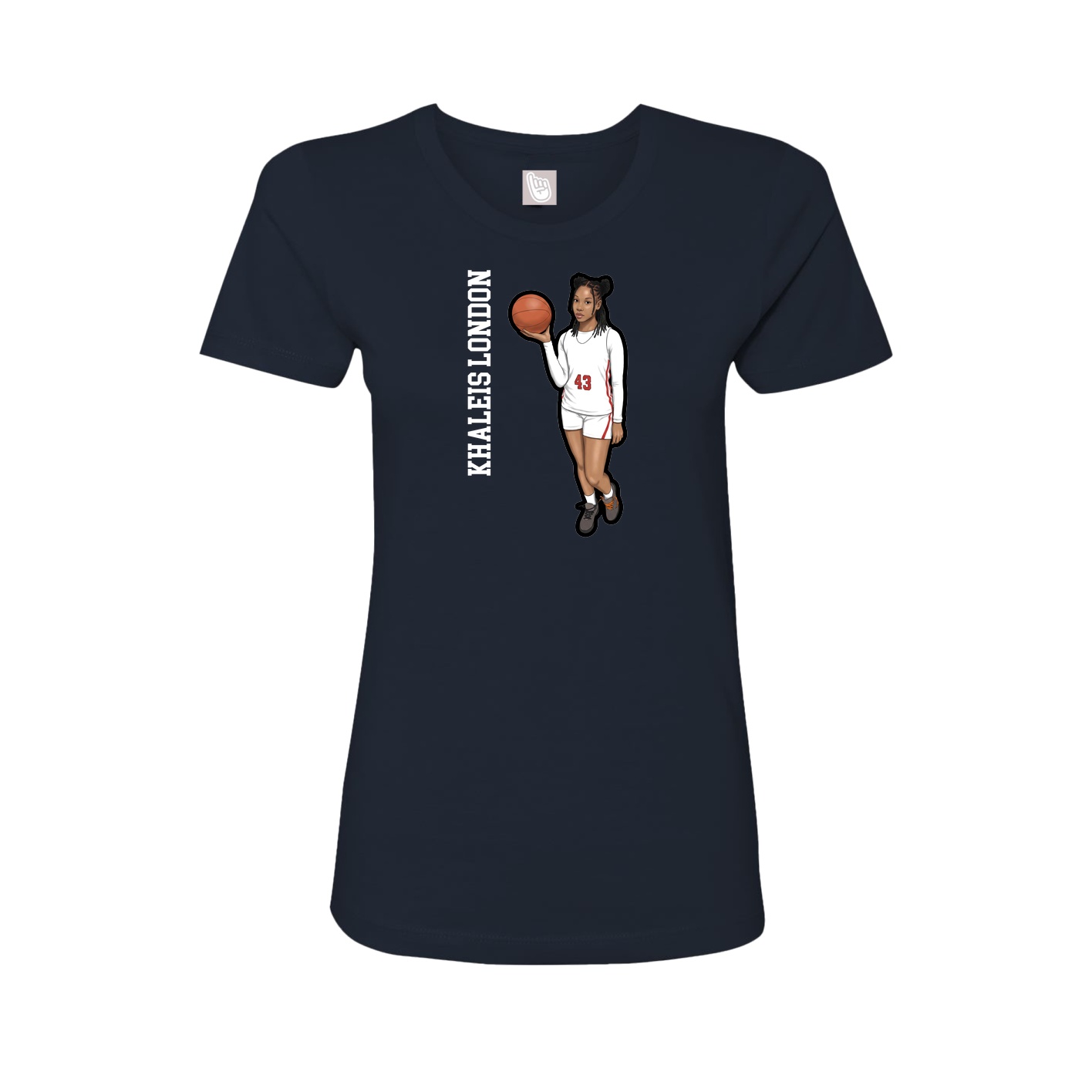 Womens Tee — Name Vertical in Navy
