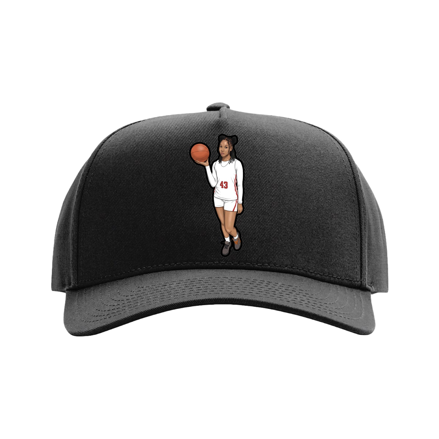 Full Fabric Five-Panel Champ Cap — Name Vertical in Black