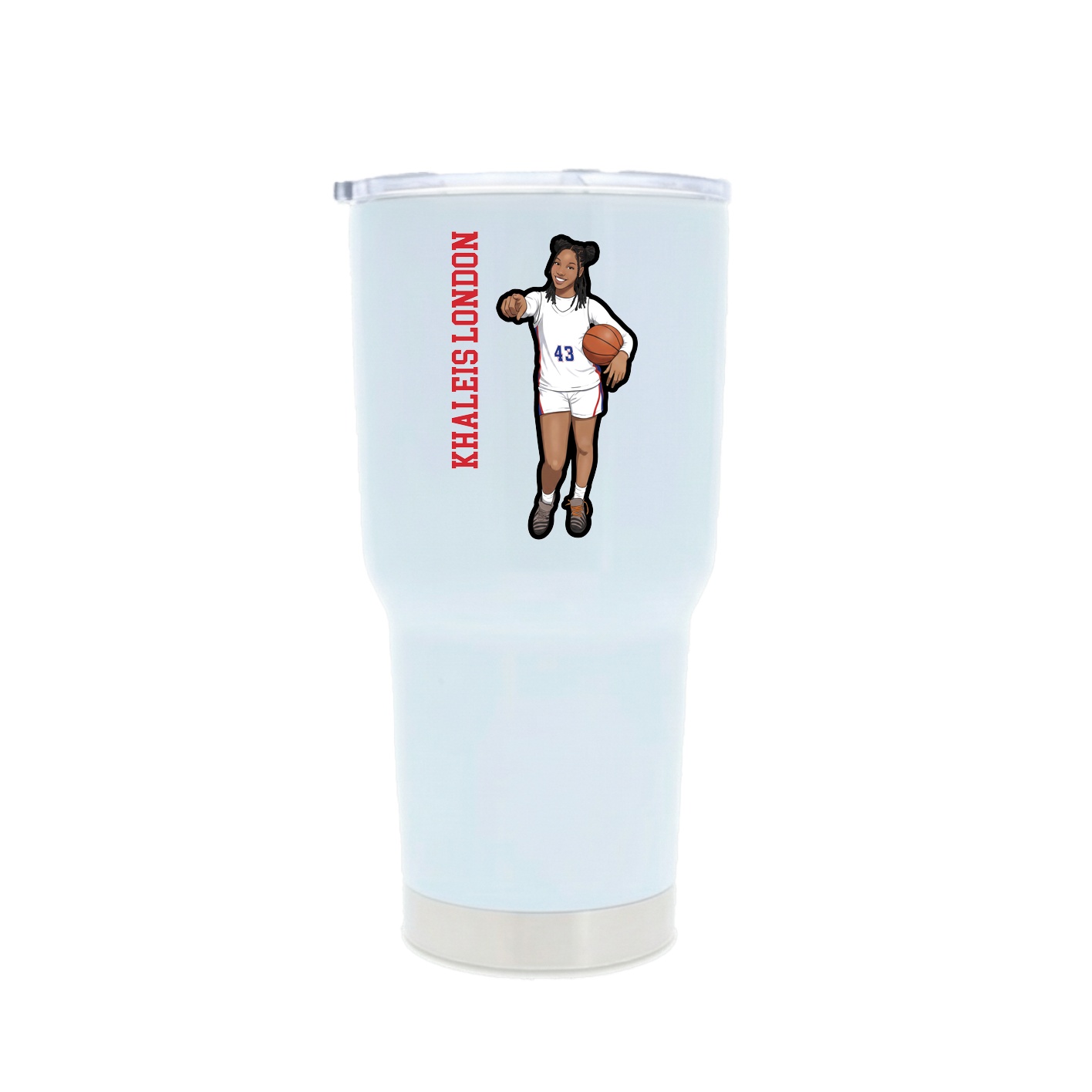 30oz Stainless Steel Tumbler — Name Vertical in White