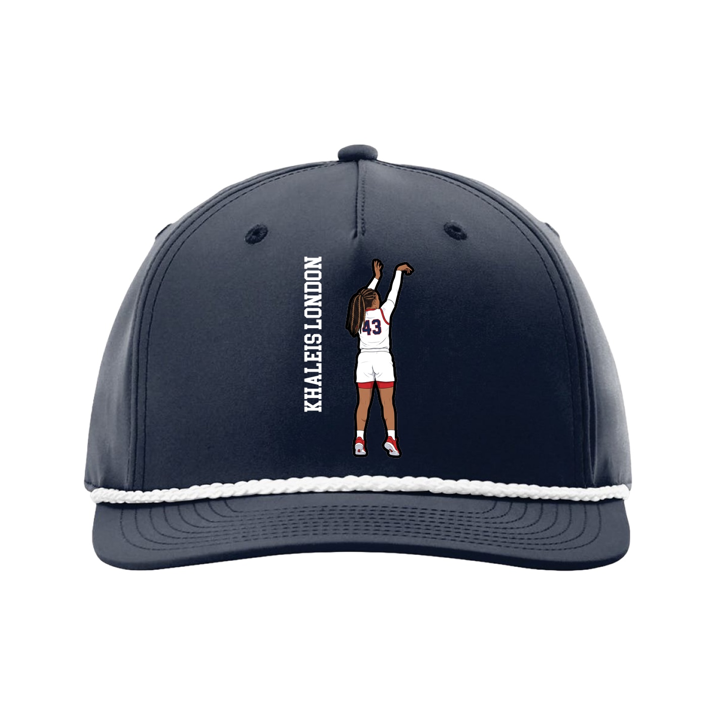 Five-Panel Classic Rope Cap — Name Vertical in Navy