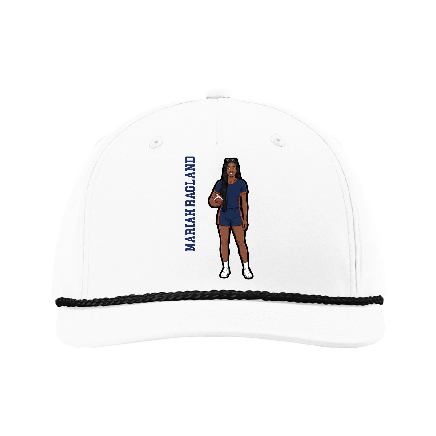 Five-Panel Classic Rope Cap — Name Vertical in White