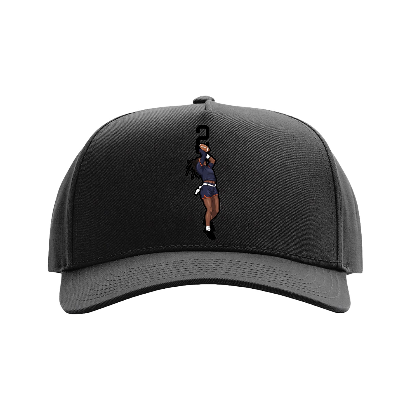 Full Fabric Five-Panel Champ Cap — Number Top in Black