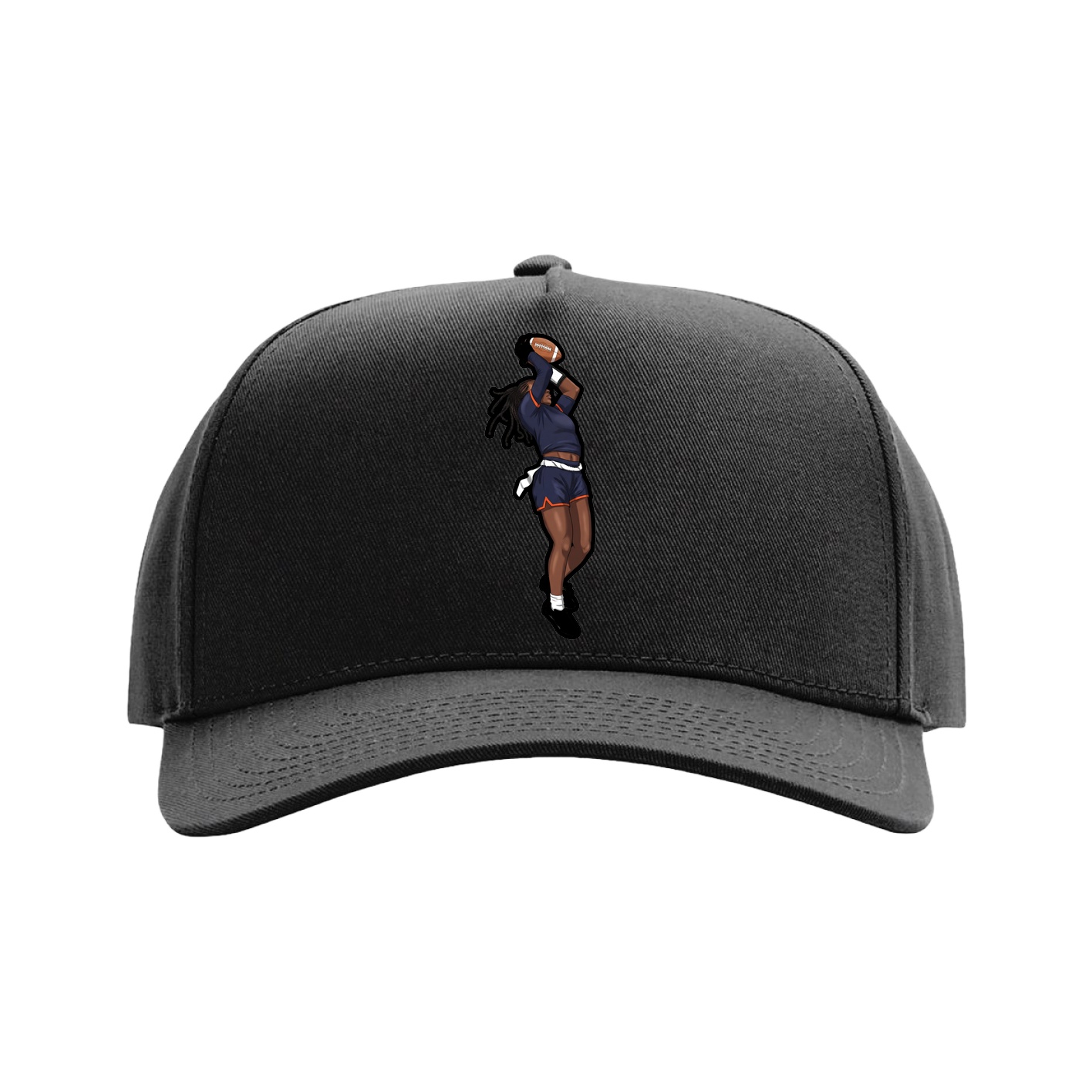 Full Fabric Five-Panel Champ Cap — Name Vertical in Black