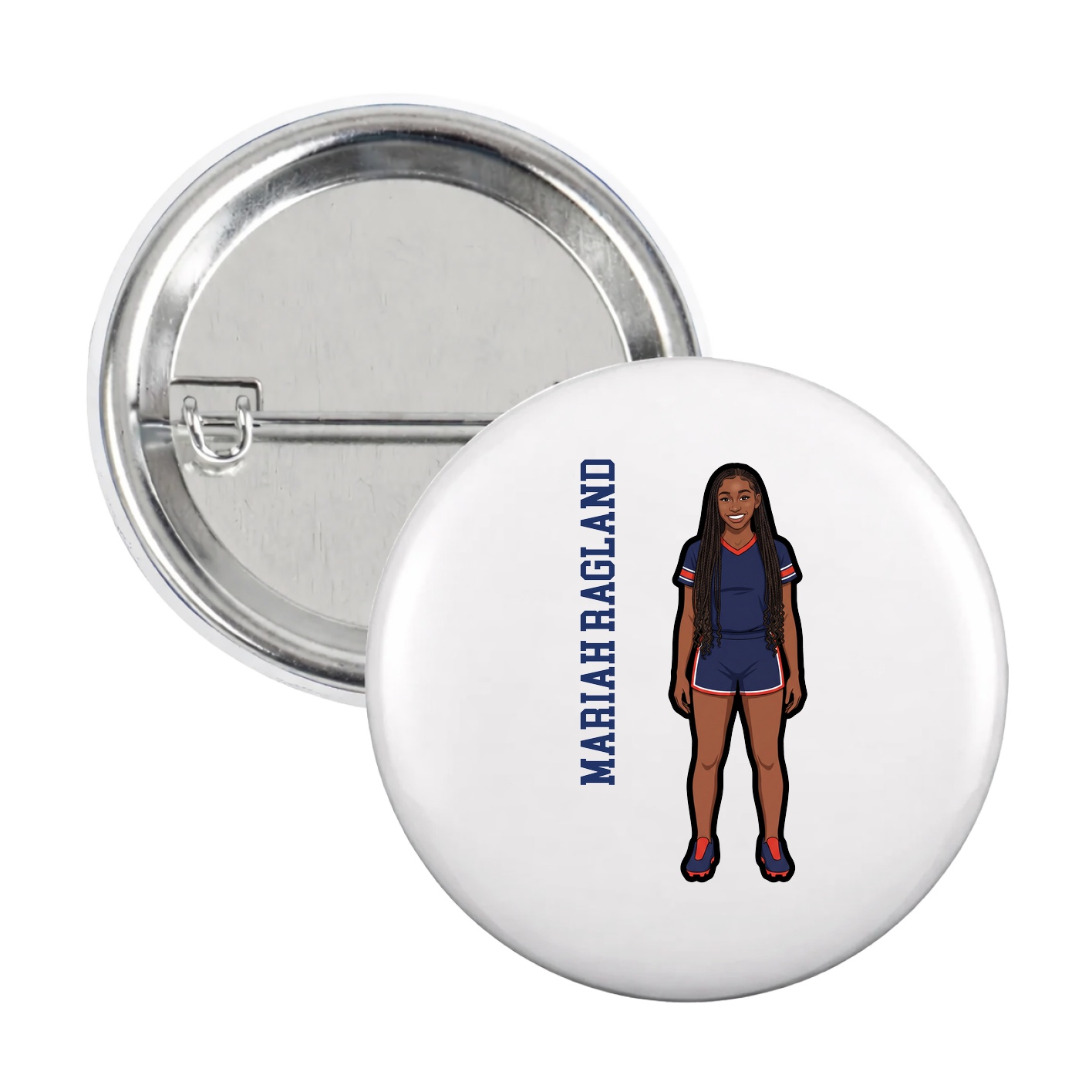 Game Day Button — Name Vertical in White