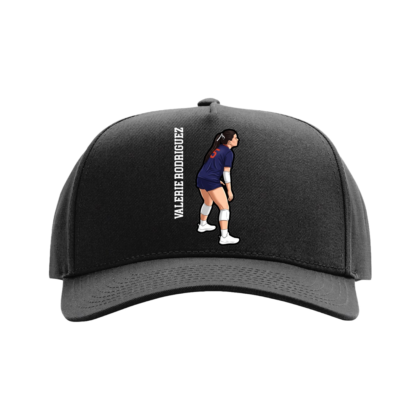 Full Fabric Five-Panel Champ Cap — Name Vertical in Black