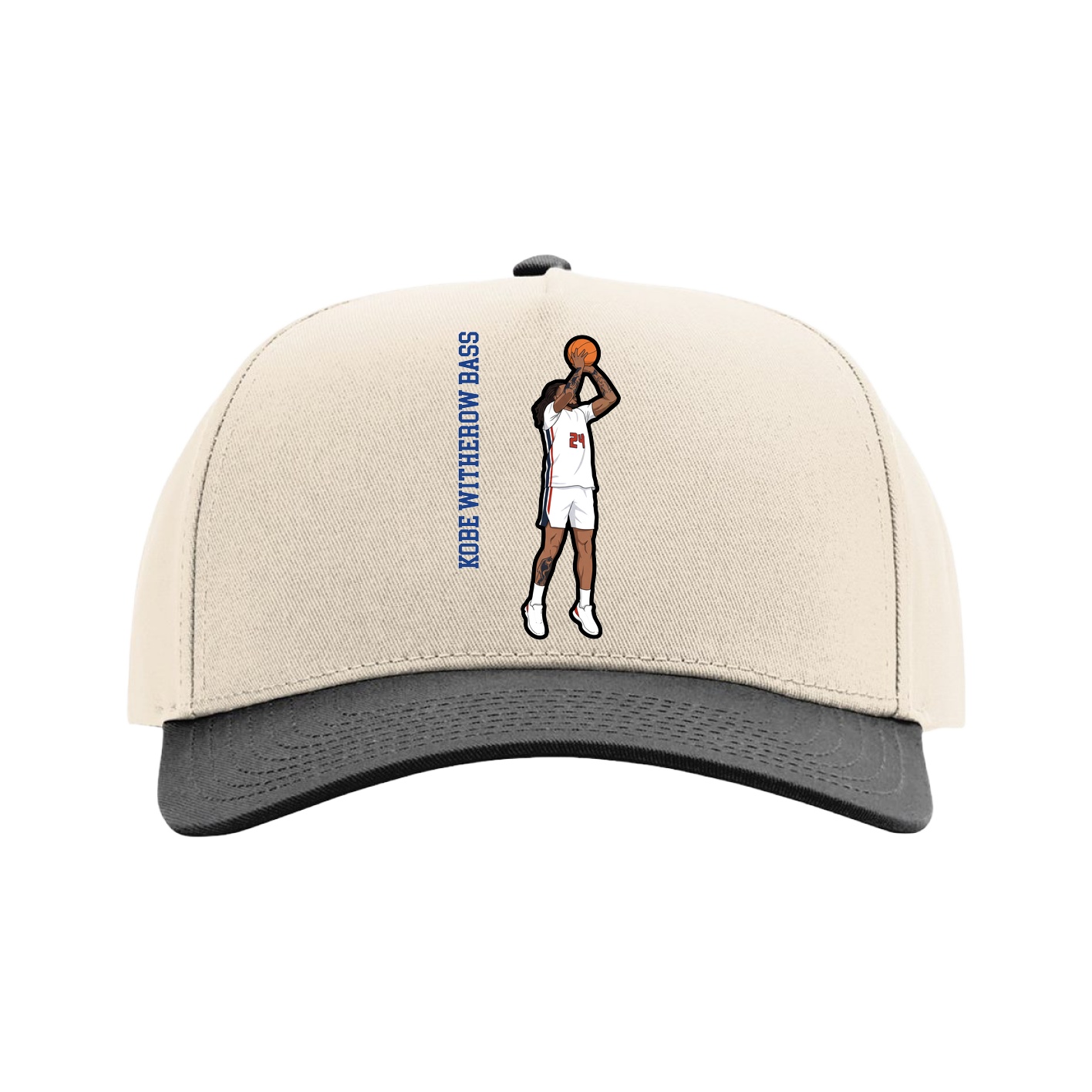Full Fabric Five-Panel Champ Cap — Name Vertical in Cream/Black