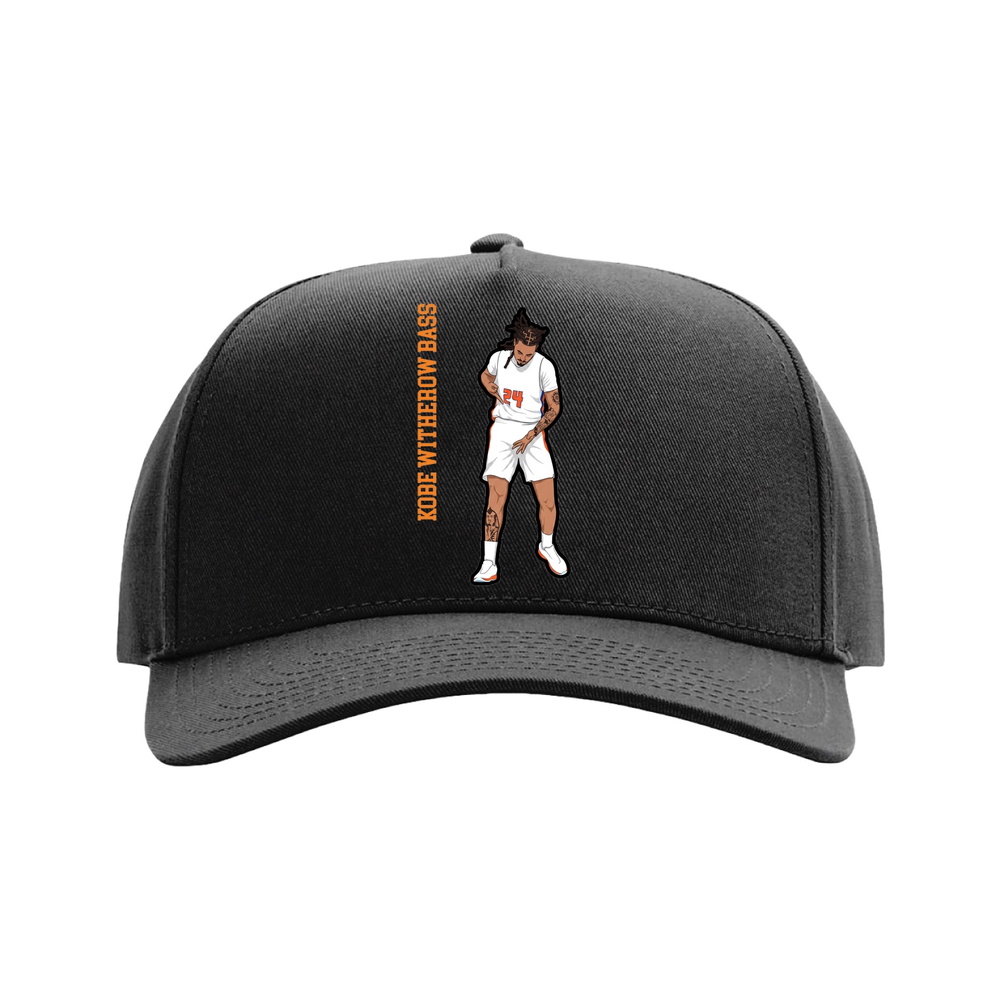Full Fabric Five-Panel Champ Cap — Name Vertical in Black