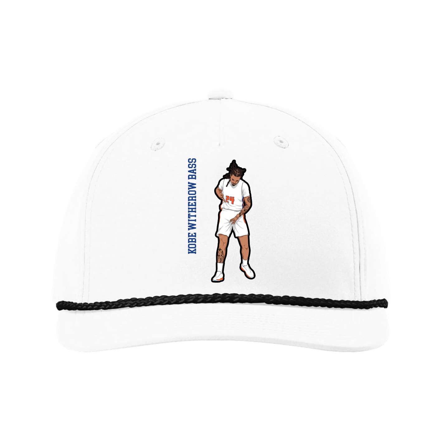 Five-Panel Classic Rope Cap — Name Vertical in White