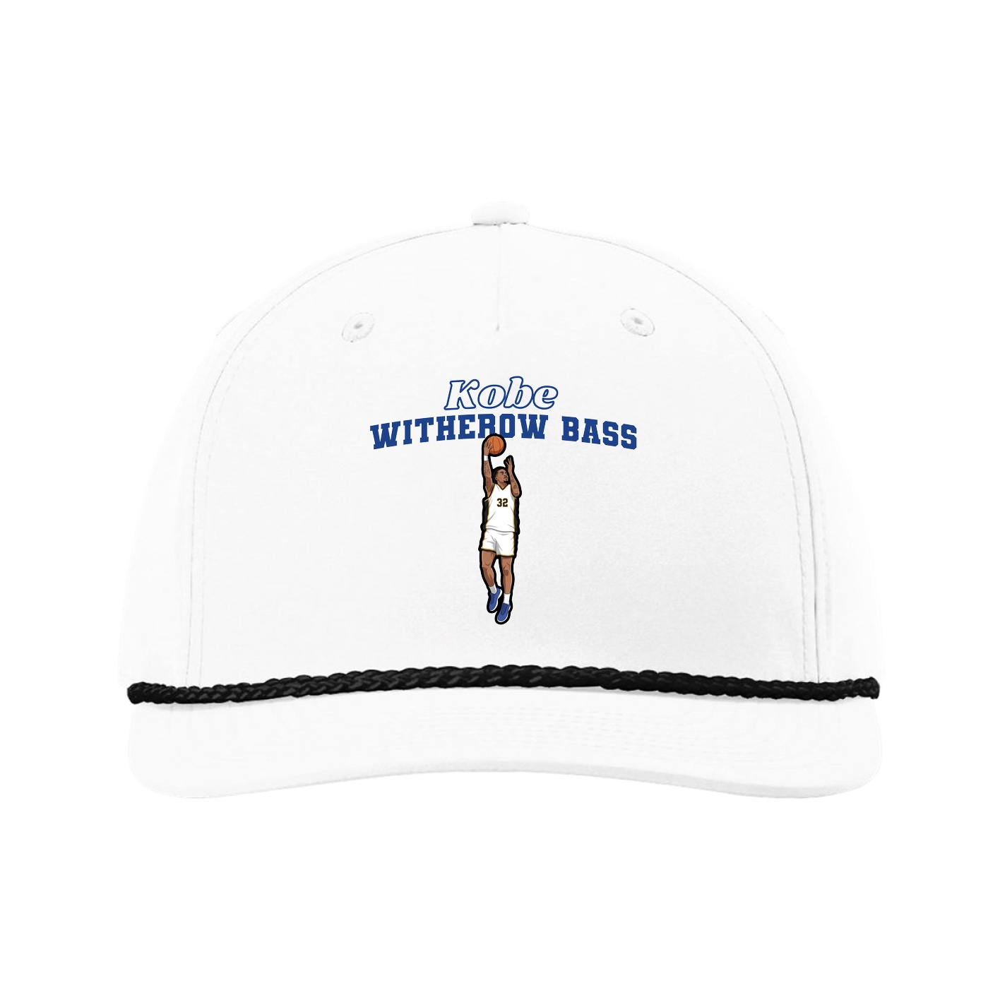 Five-Panel Classic Rope Cap — Name Arch in White