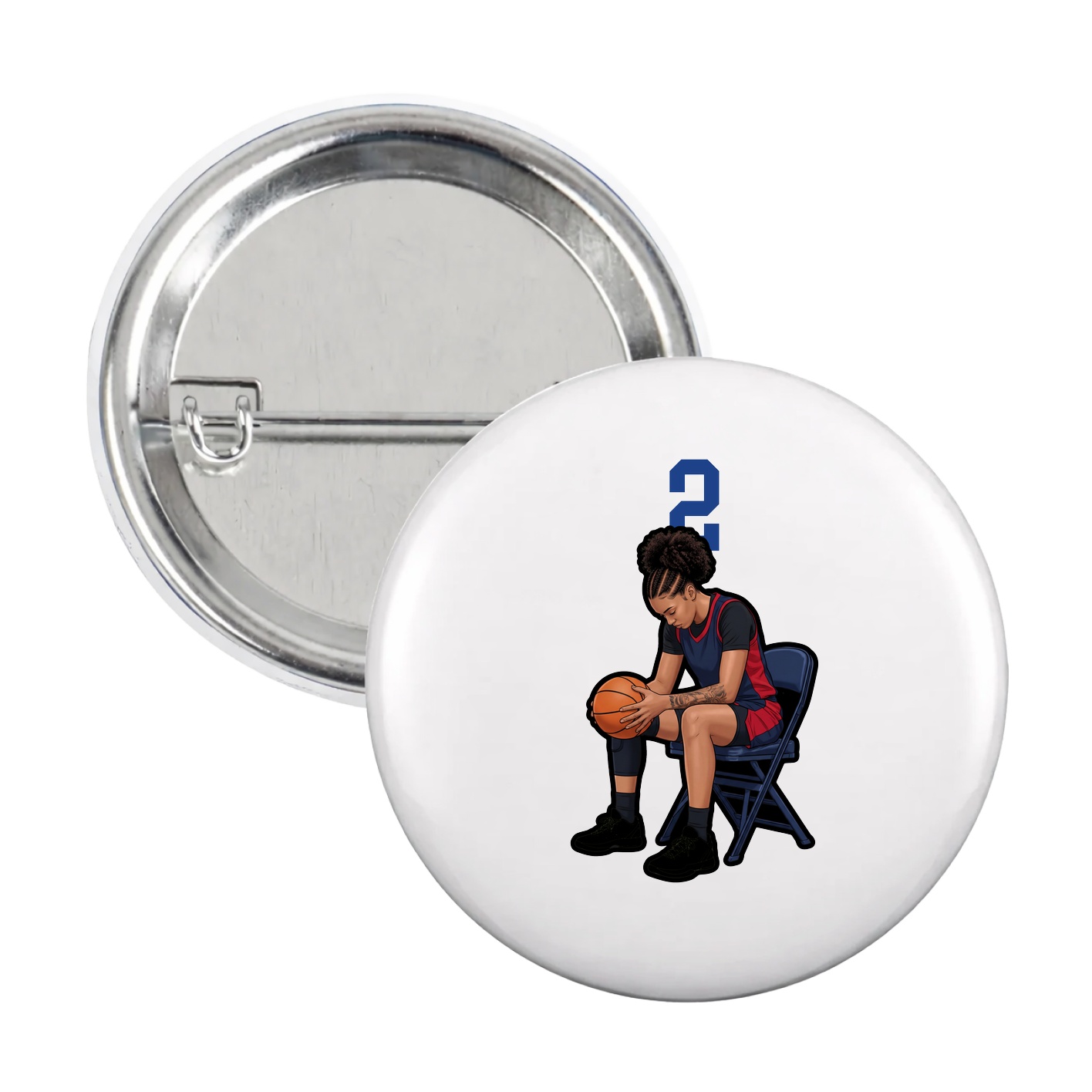 Game Day Button — Number Top in White