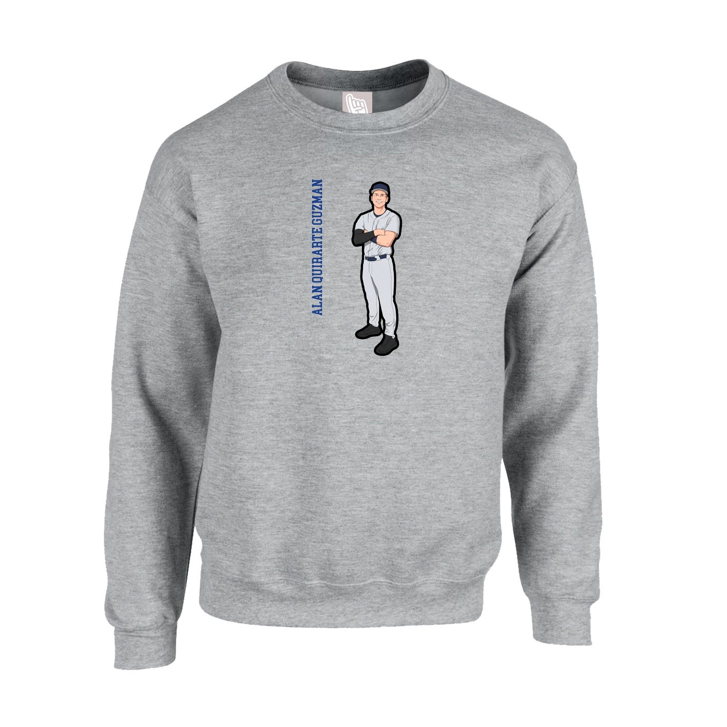 Fleece Crew — Name Vertical in Grey