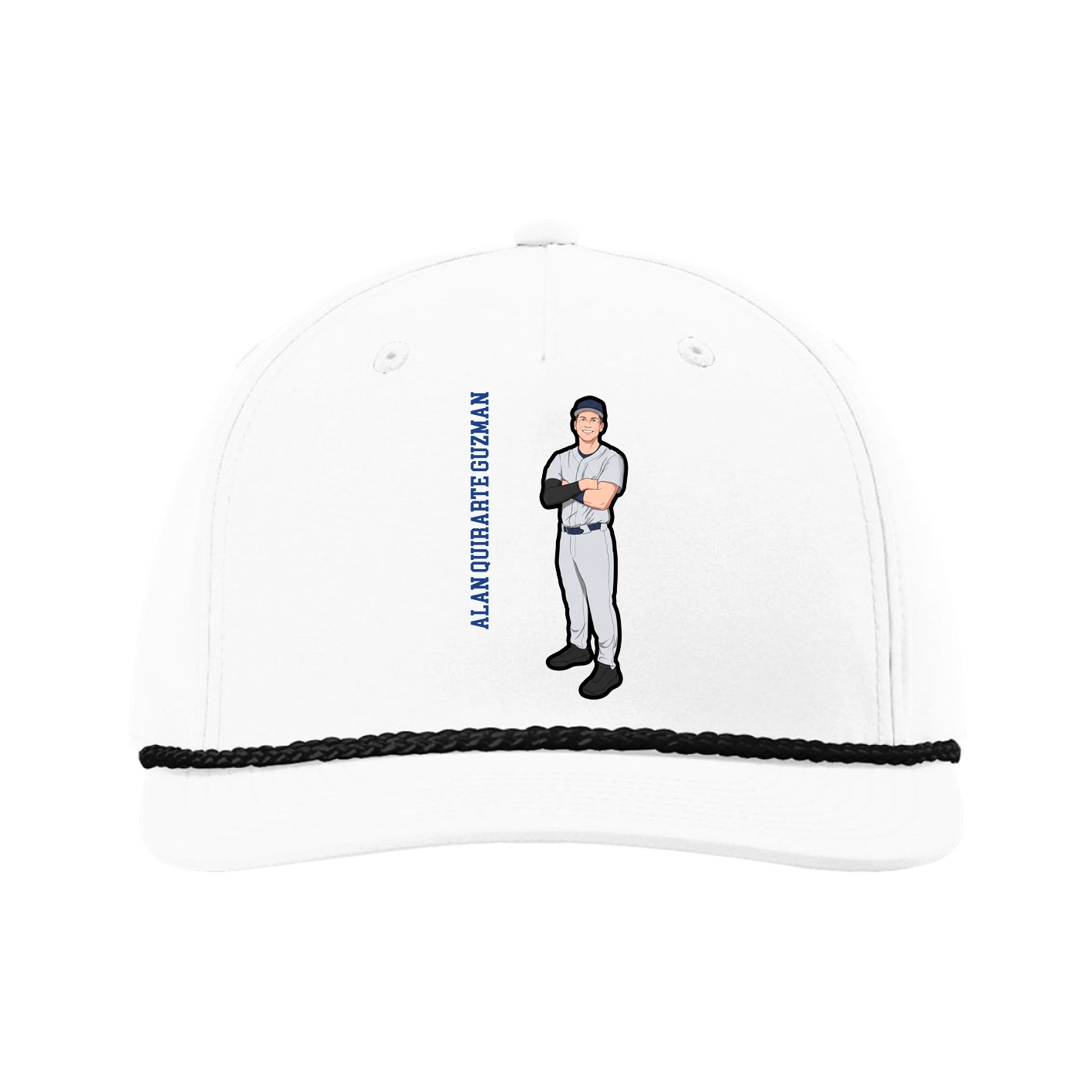 Five-Panel Classic Rope Cap — Name Vertical in White