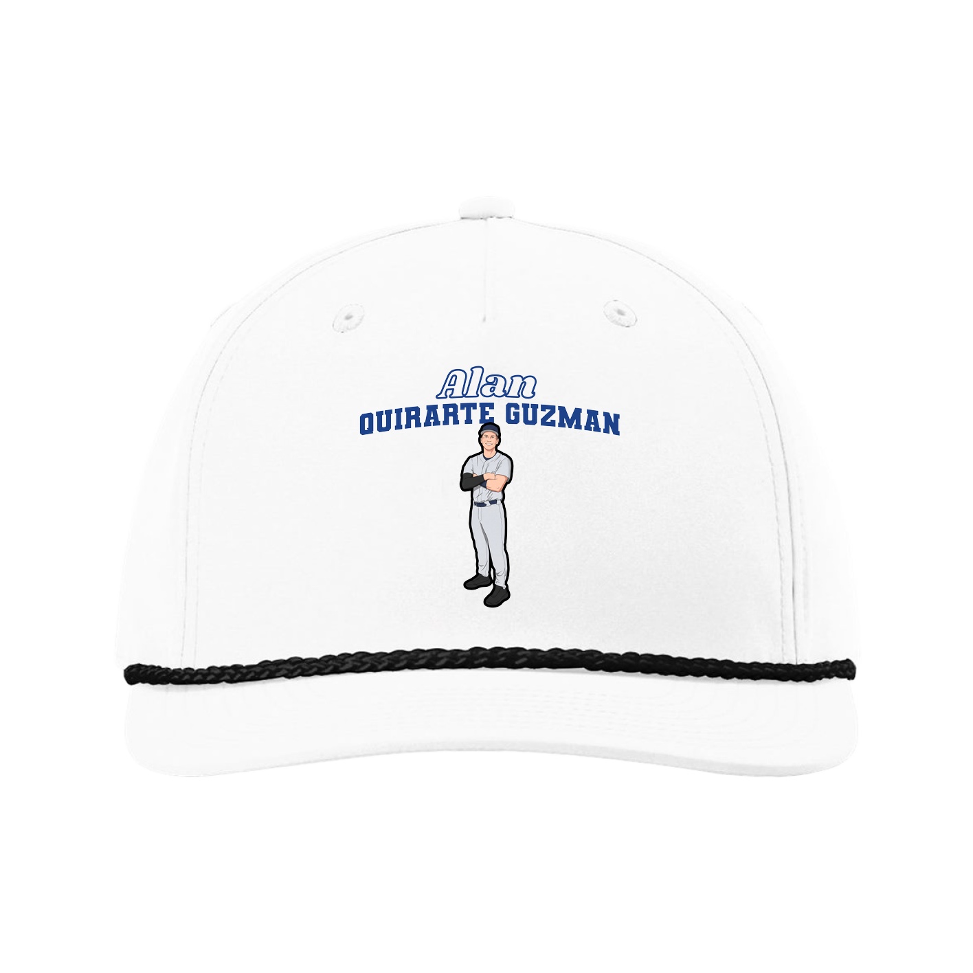 Five-Panel Classic Rope Cap — Name Arch in White