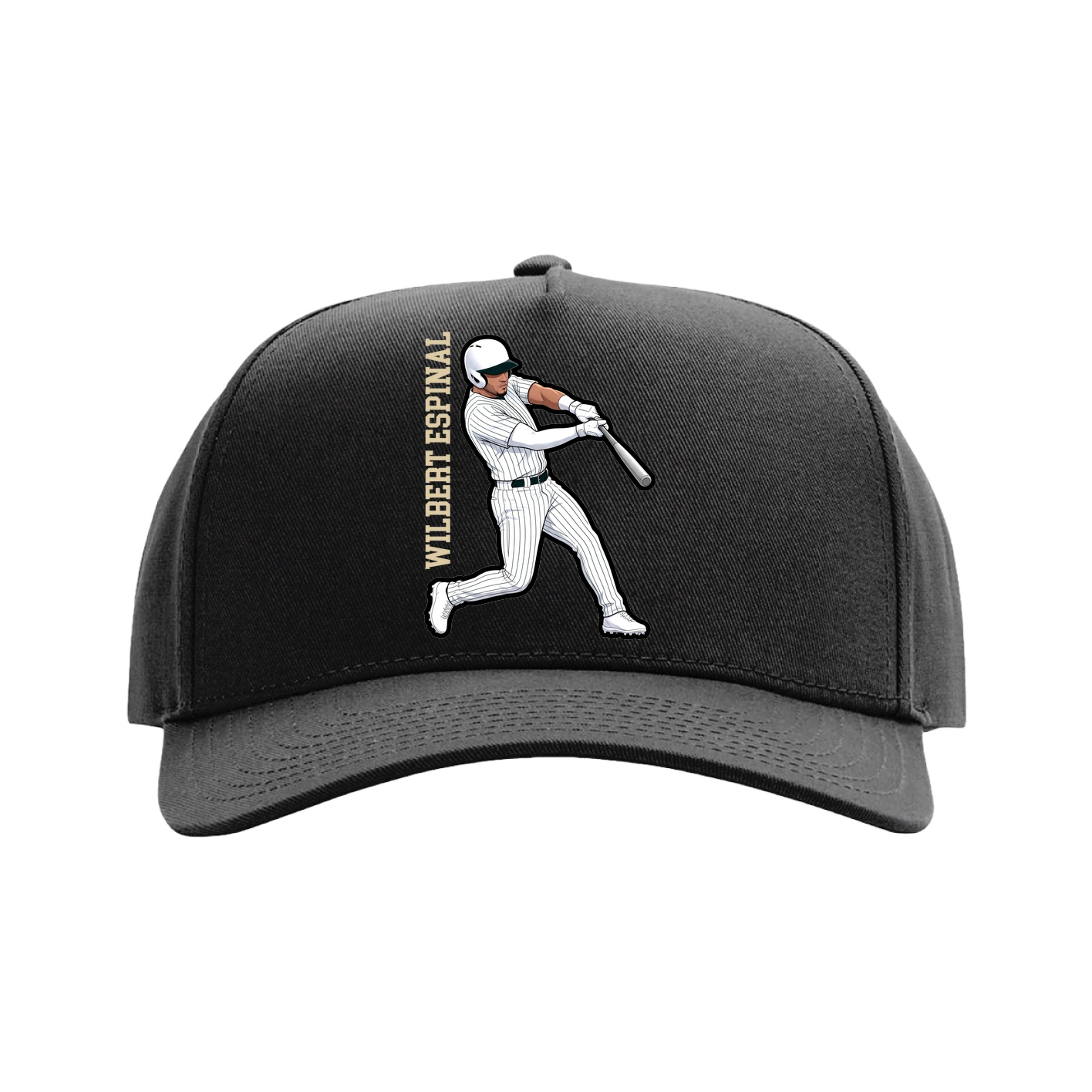 Full Fabric Five-Panel Champ Cap — Name Vertical in Black