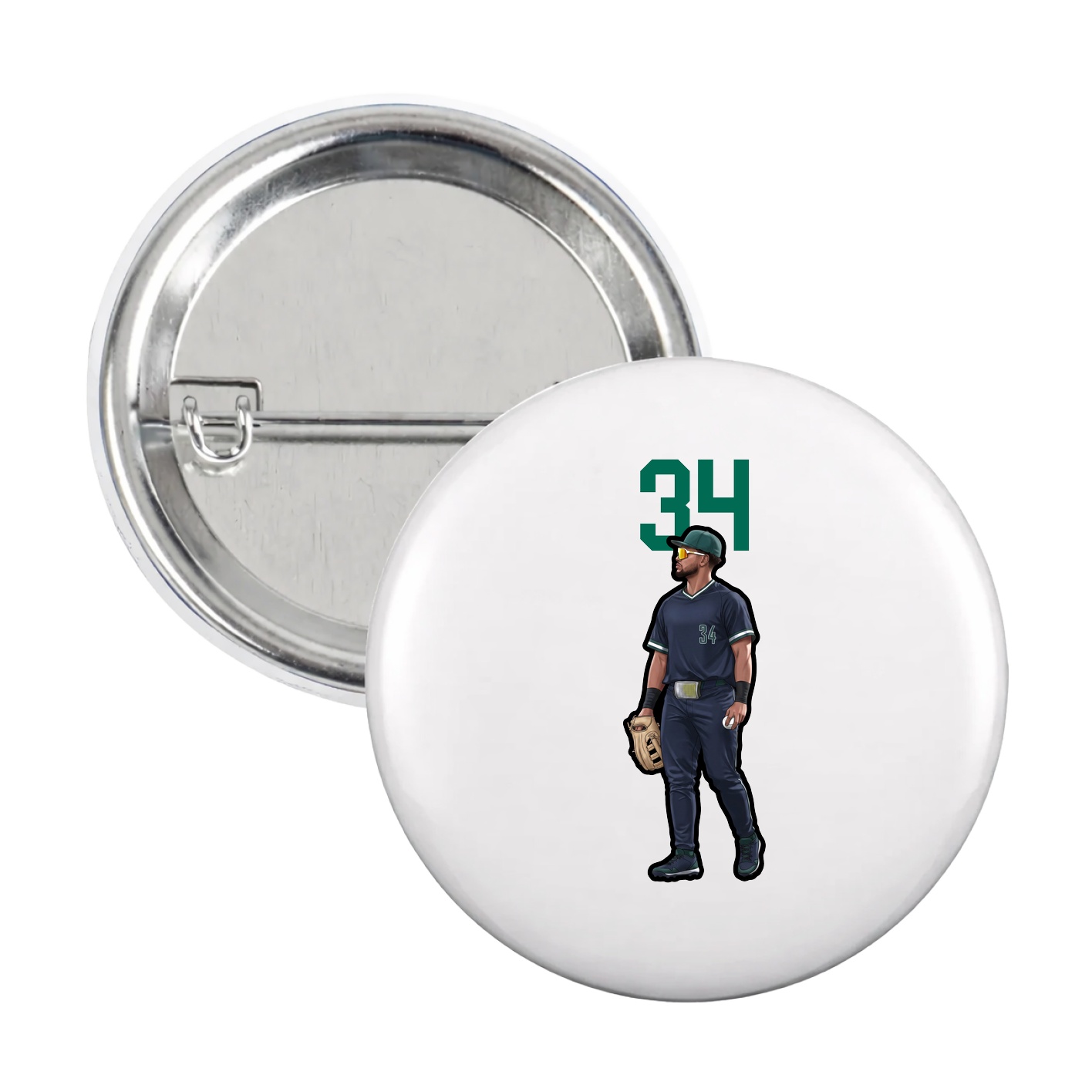 Game Day Button — Number Top in White