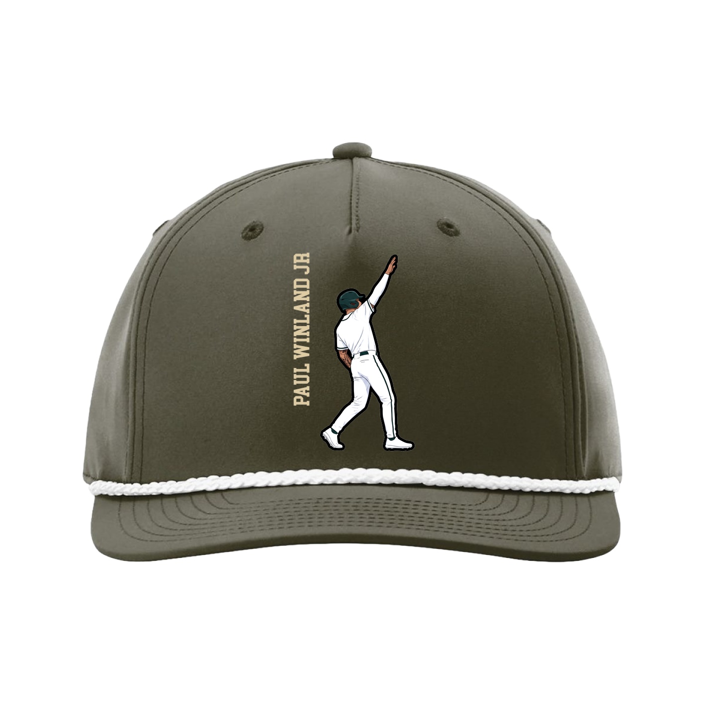Five-Panel Classic Rope Cap — Name Vertical in Green