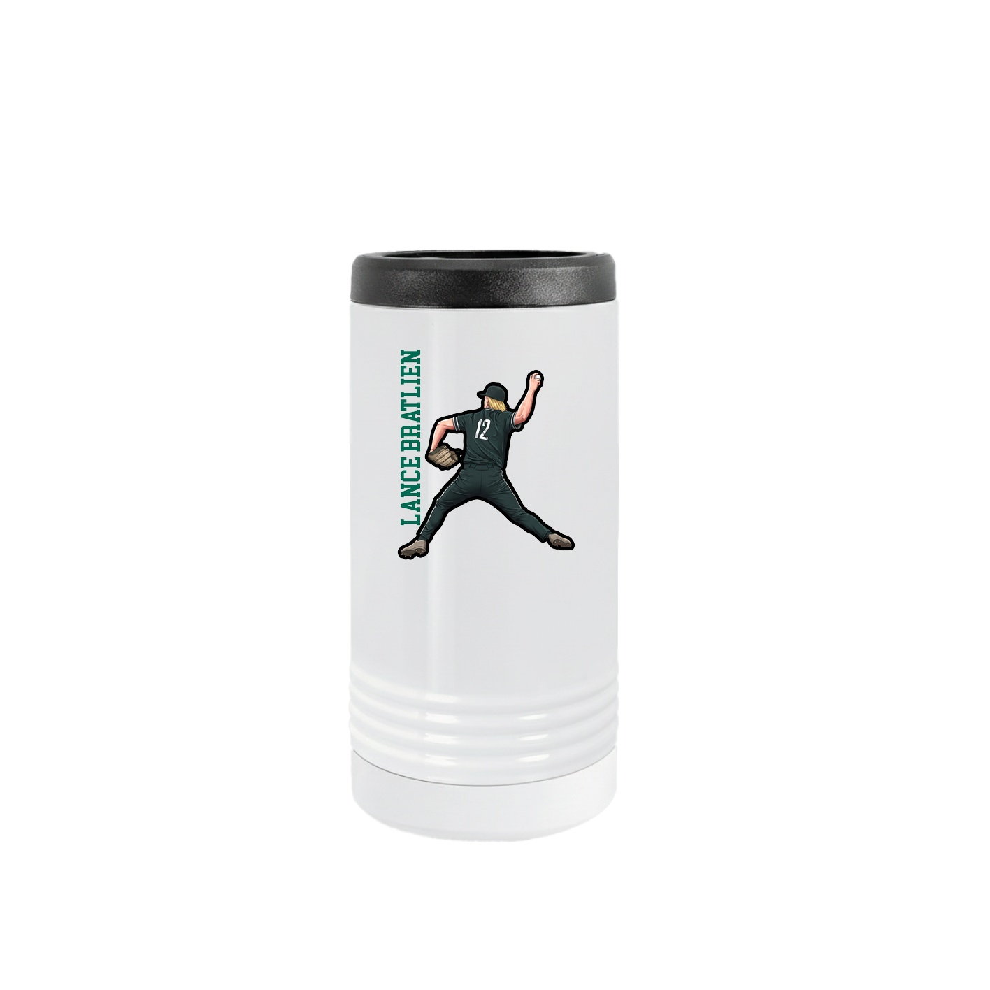 Slim Beverage Holder — Name Vertical in White